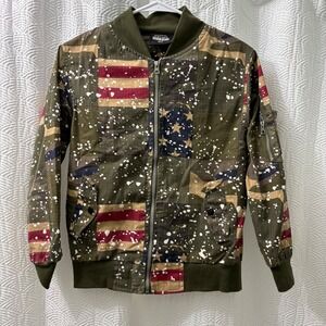 Diamond Stash‎ Boys Camo American Flag Bomber Jacket Size 10/M